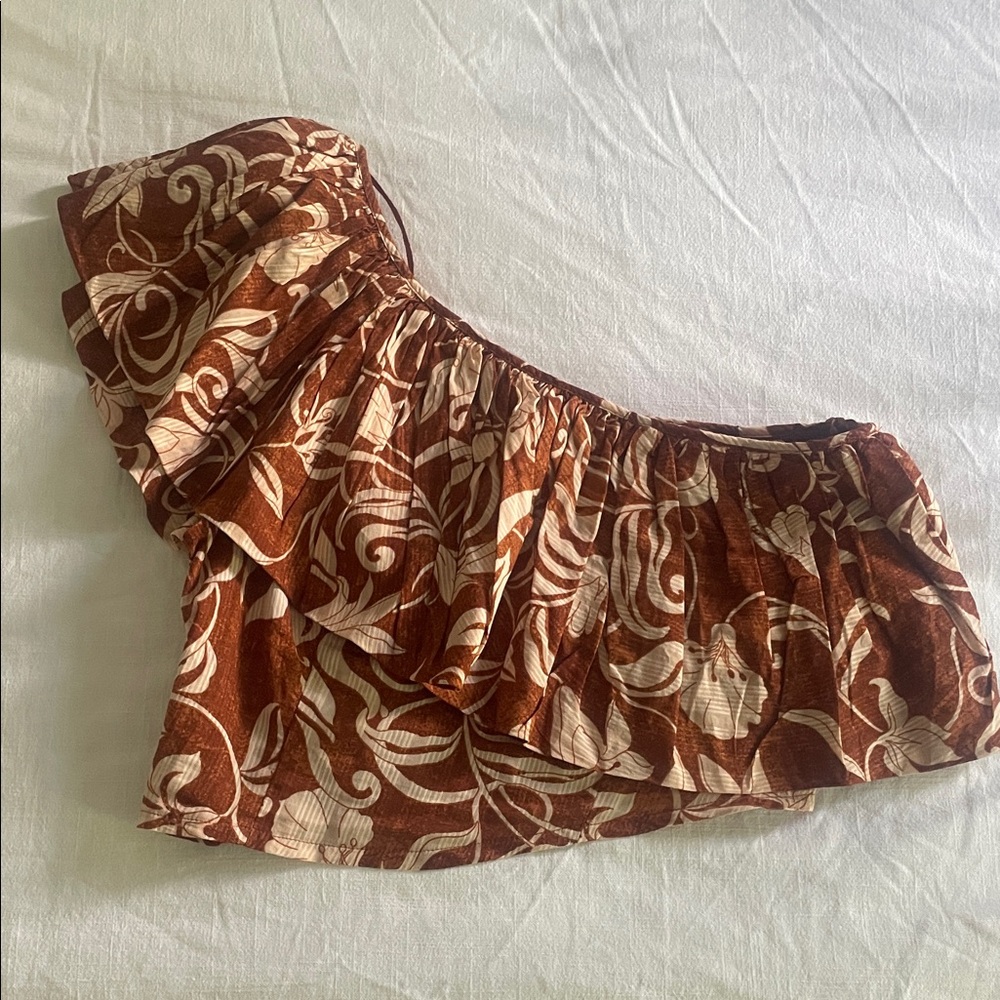 Mango Brown and Cream One Shoulder Top